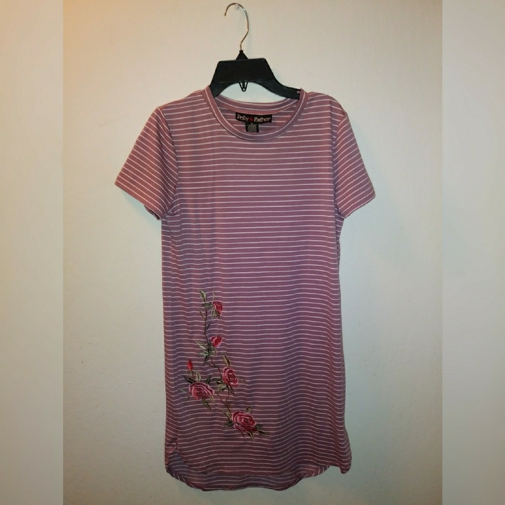 Pink White Striped T-Shirt Dress